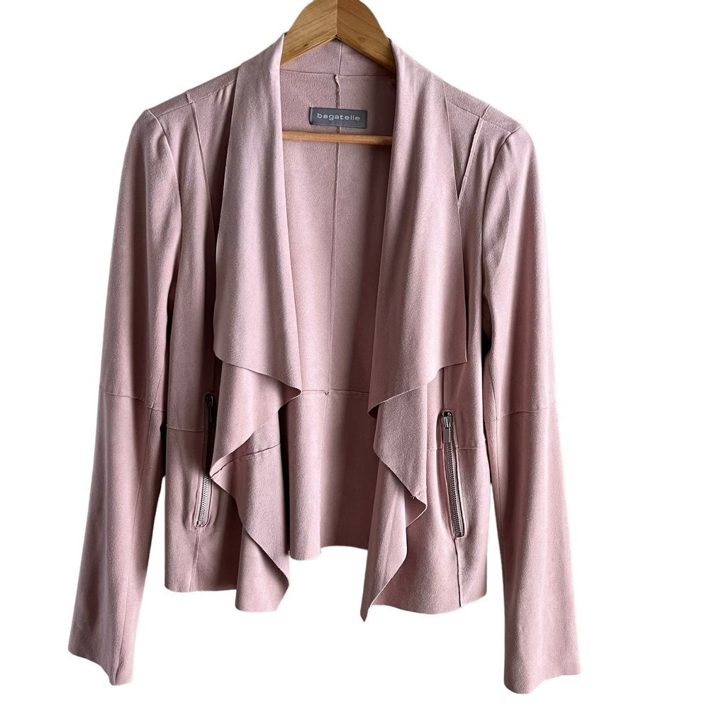 Bagatelle Faux-Suede Drape-Front Jacket‎ Blazer in Pink, Size Small - Picture 2 of 13